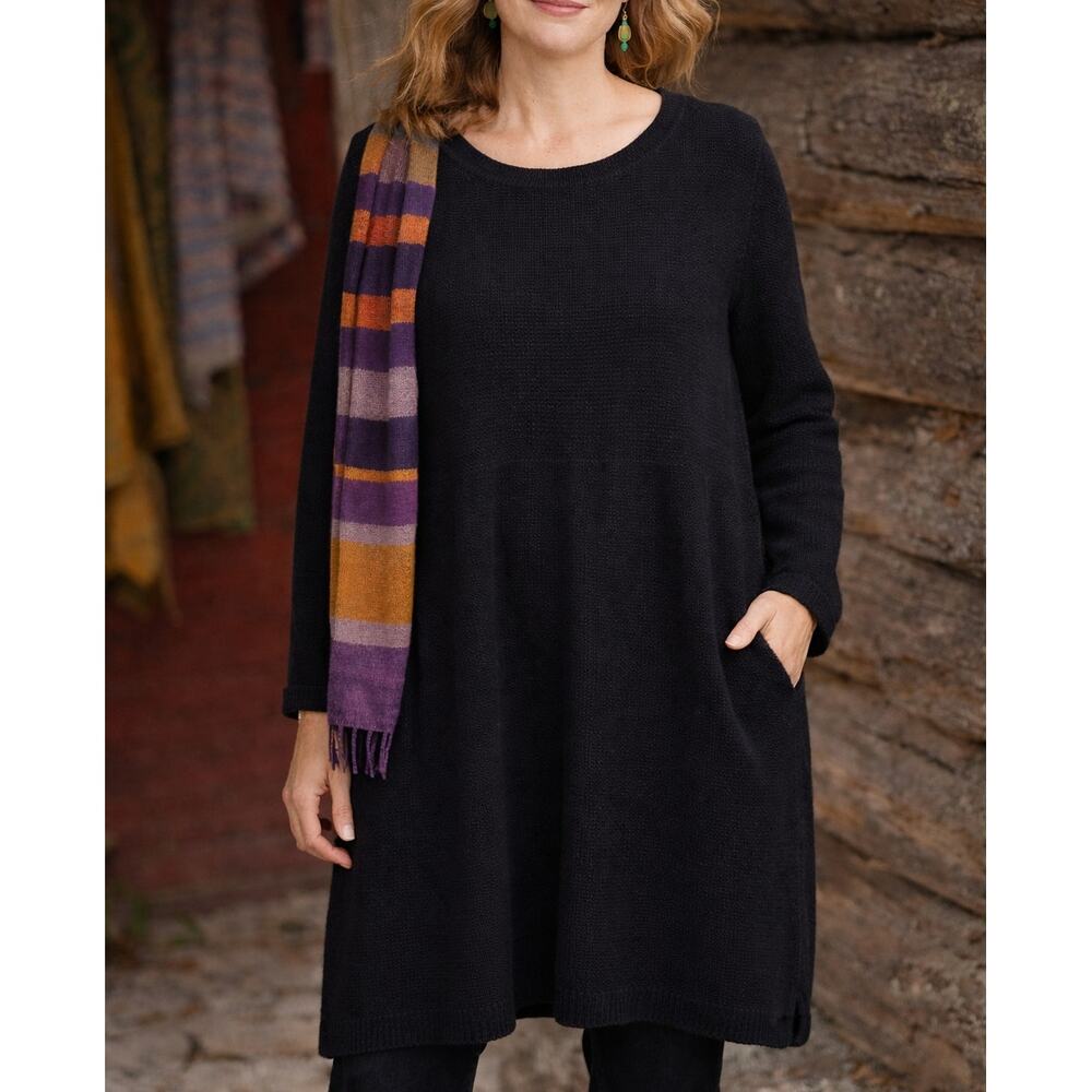 NEW Gudrun Sjoden Wool Knit Dress Black Nordic Minimal Ribbed Hem Womens Lg